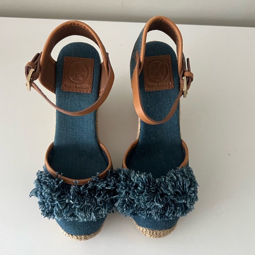 Tory Burch Blue Denim Y2K Wedge Sandals - Picture 2 of 6